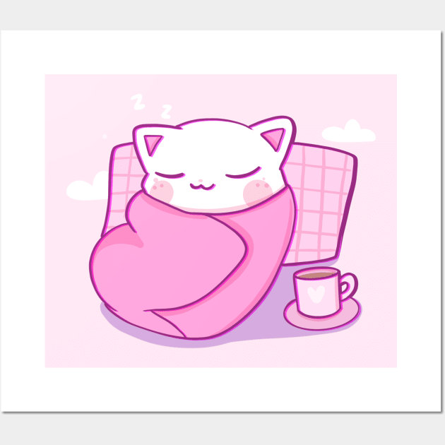 Cozy comfy cute cat Wall Art by unidoodlez